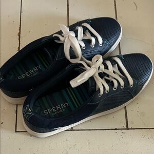 Sperry Navy and White Lace-Up Perforated Sneakers